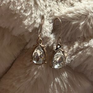 Silver Drop Earrings with Teardrop Shape and Clear Stones